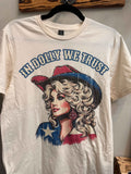In Dolly We Trust Red, White, & Blue Tee with Rhinestones