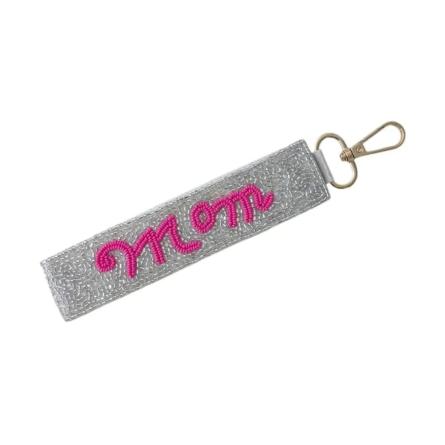 Mom Themed Beaded Wristlet Strap Keychain