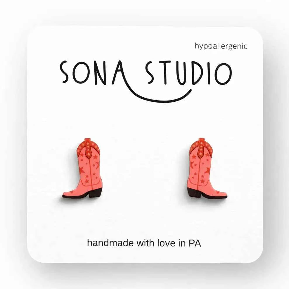 Pink Cowgirl Boot Earrings