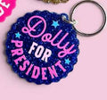 Dolly for President Keychain, Blue Glitter