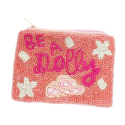 "Be A Dolly" Themed Beaded Coin Purse - Rhinestone Heart