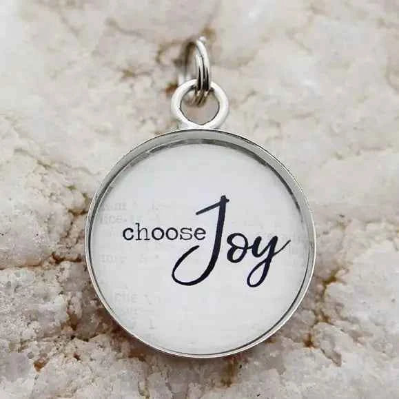 Choose Joy Round Charm with Stainless Steel Loop Chain Necklace