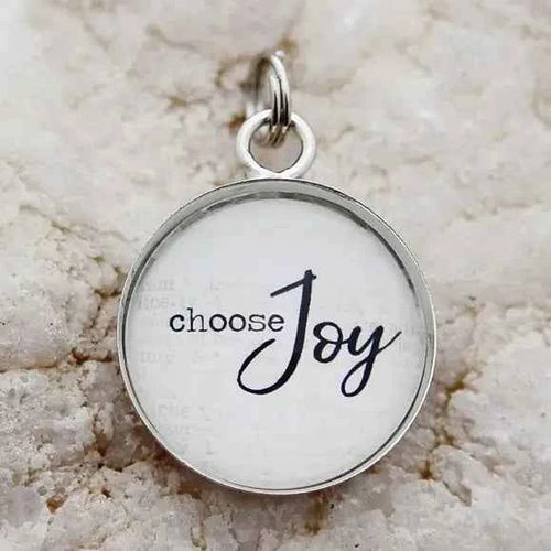 Choose Joy Round Charm with Stainless Steel Loop Chain Necklace