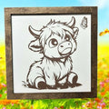Highland Cow and Butterfly Sign 7x7"