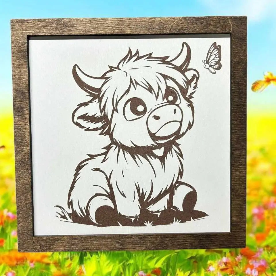 Highland Cow and Butterfly Sign 7x7"