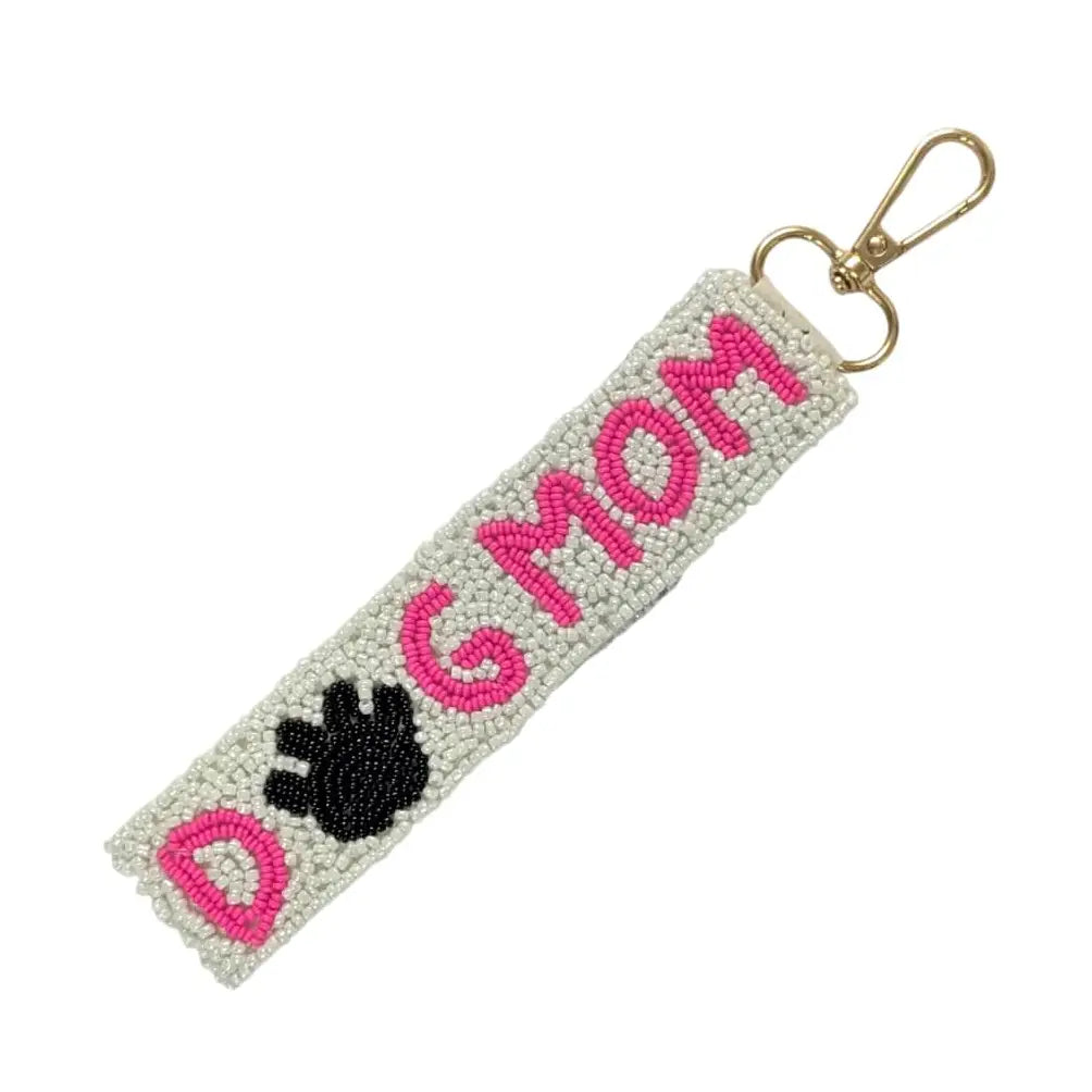 Dog Mom Beaded Wristlet Strap Key Chain