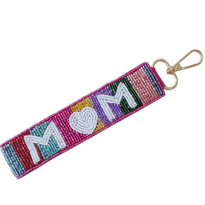 Mom Themed Beaded Wristlet Strap Key Chain