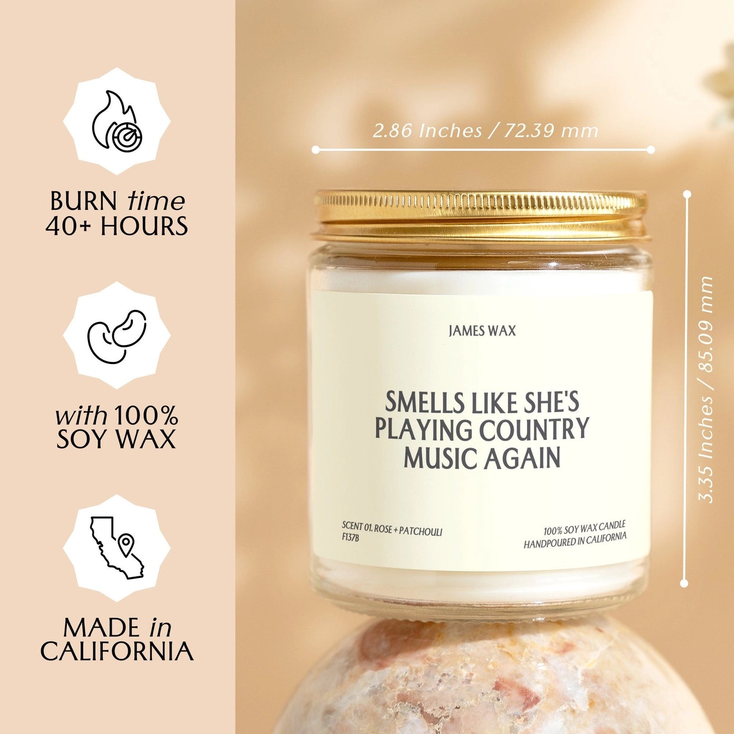 Smells Like She's Playing Country Music Again Soy Way Candle, Rose+Patchouli Scented