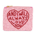 I Will Always Love You Beaded Pink Love Theme Coin Purse - Rhinestone Heart