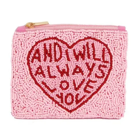 I Will Always Love You Beaded Pink Love Theme Coin Purse - Rhinestone Heart