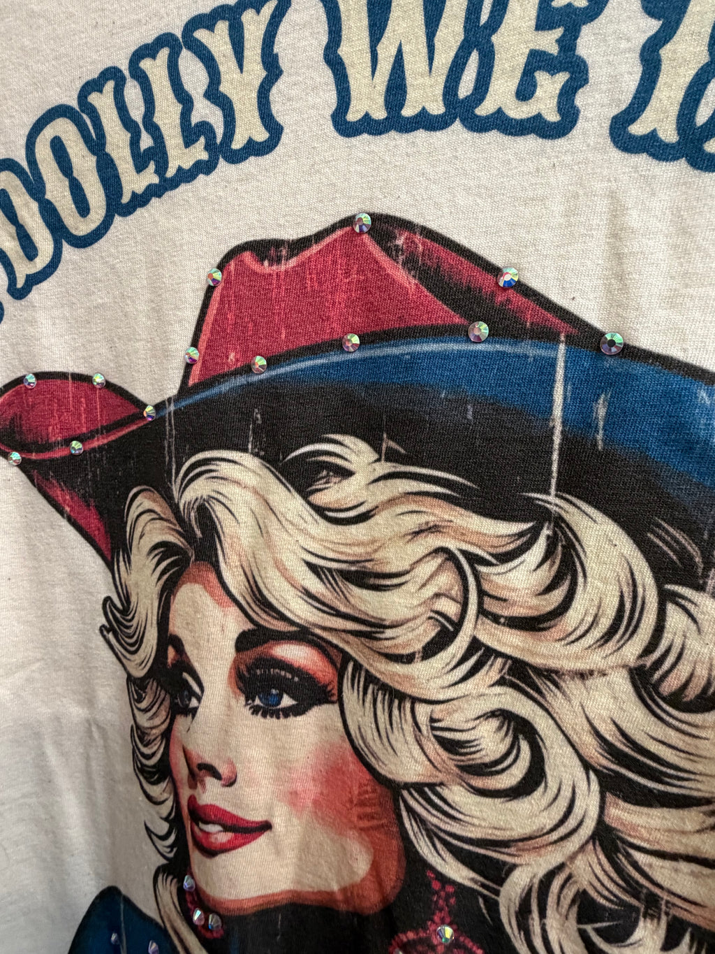 In Dolly We Trust Red, White, & Blue Tee with Rhinestones