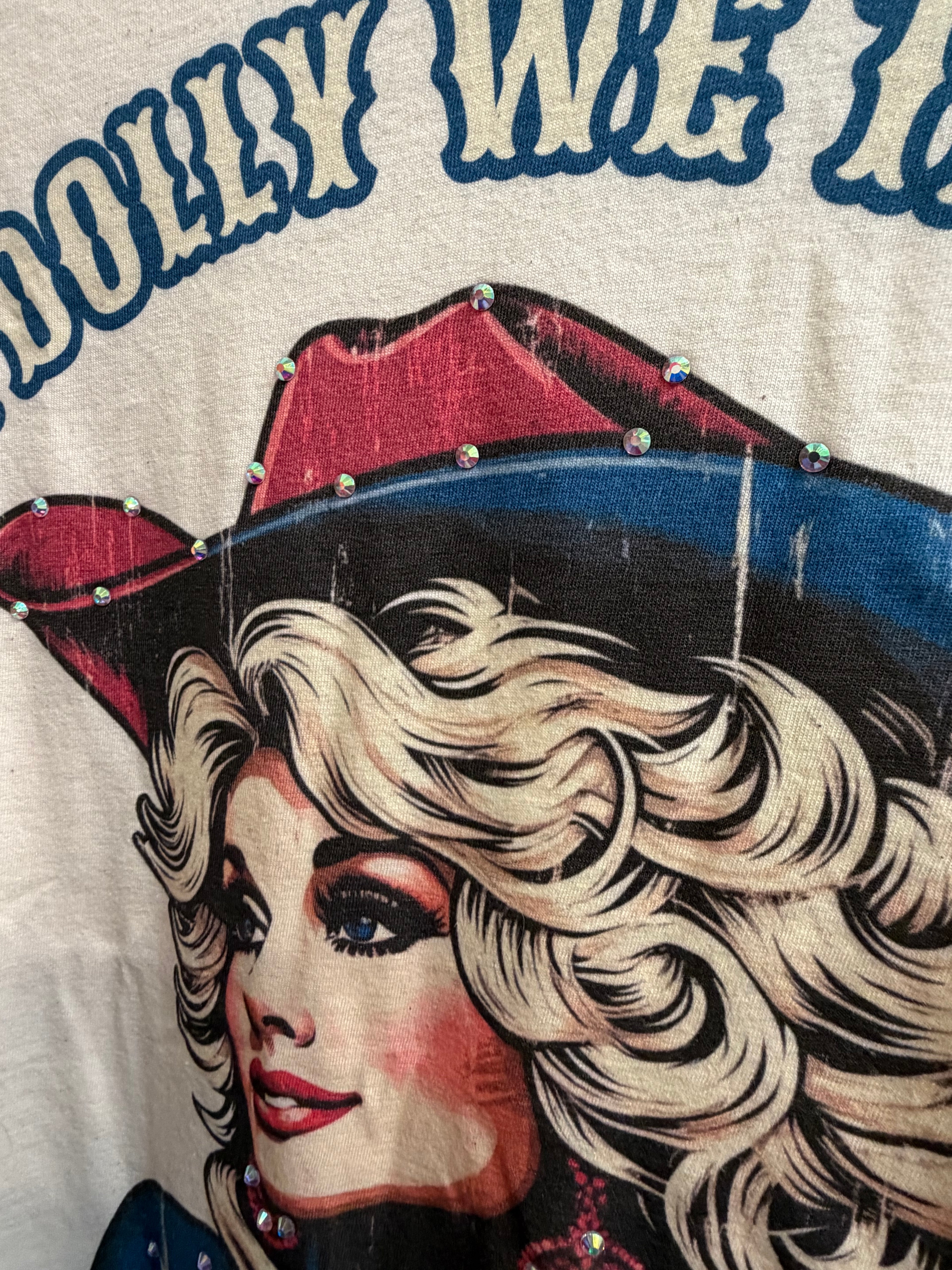 In Dolly We Trust Red, White, & Blue Tee with Rhinestones