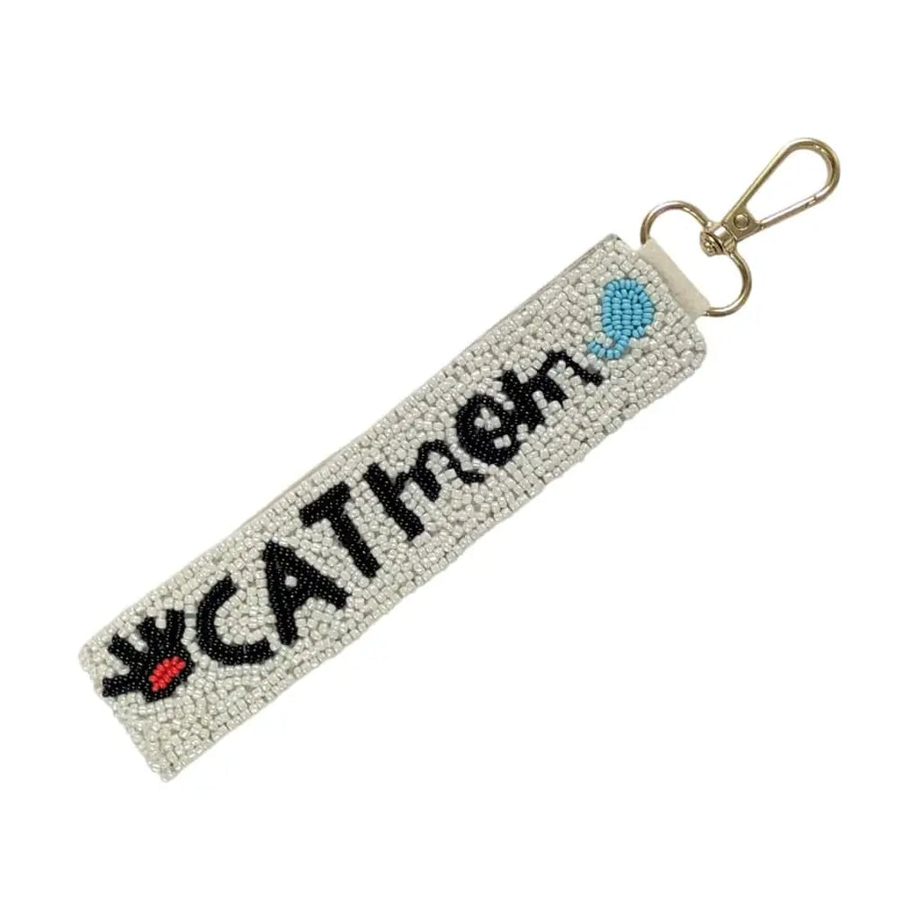 Cat Mom Beaded Wristlet Strap Key Chain