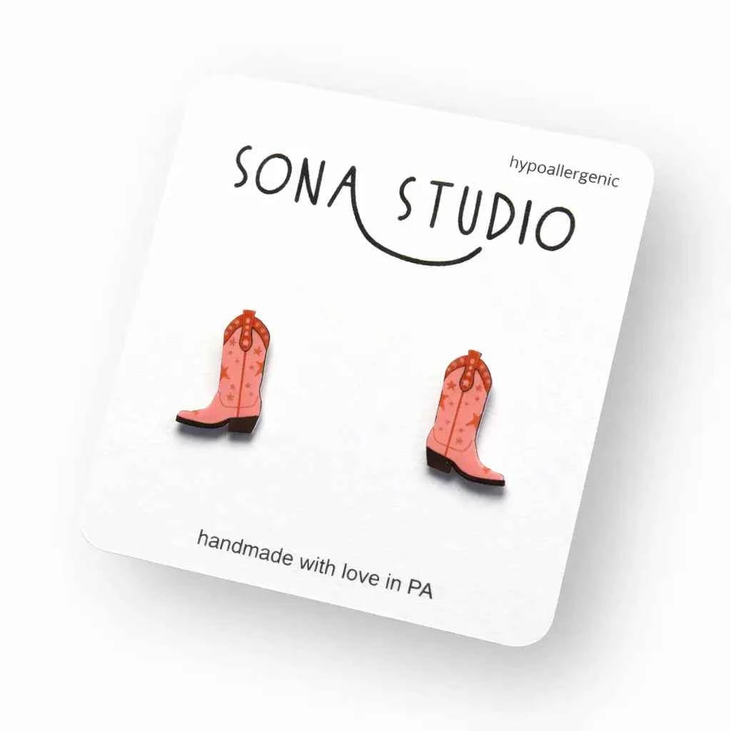 Pink Cowgirl Boot Earrings