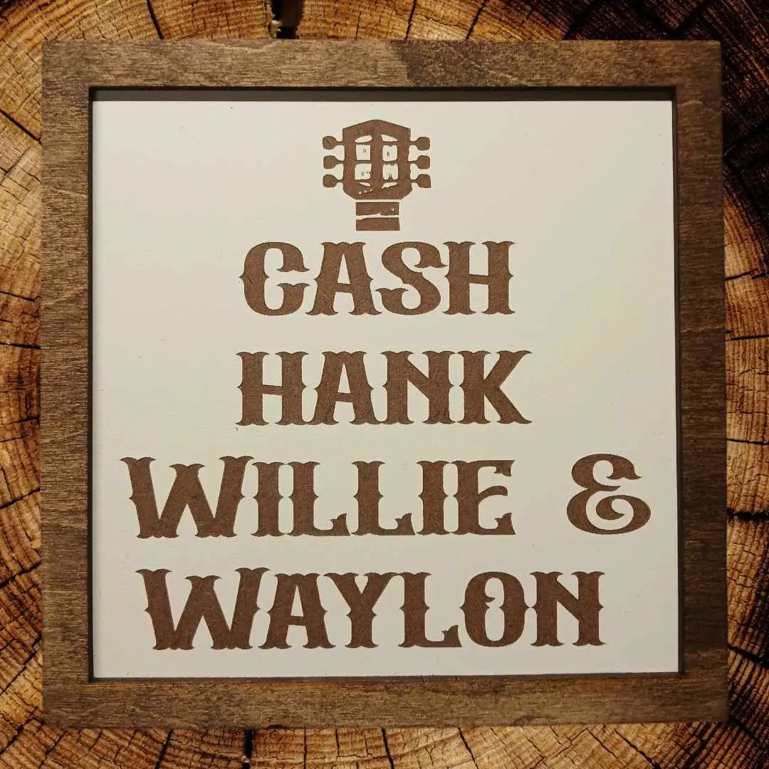 Cash, Hank, Waylon, and Will Sign 7x7"