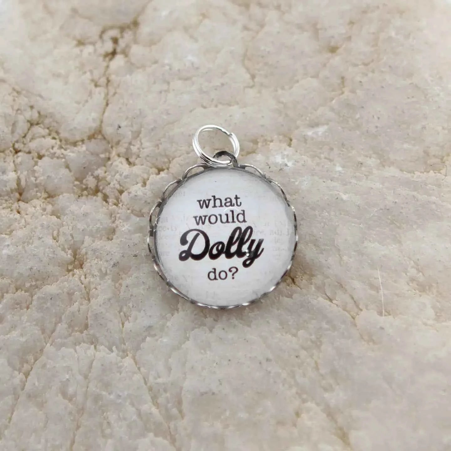 What Would Dolly Do Round Charm with Stainless Steel Curb Chain Necklace