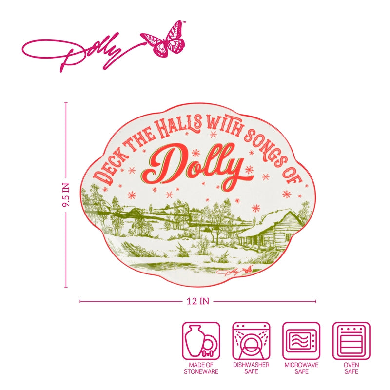 Dolly Parton Holiday Toile Deck the Halls With Songs of Dolly 12in Oval Platter