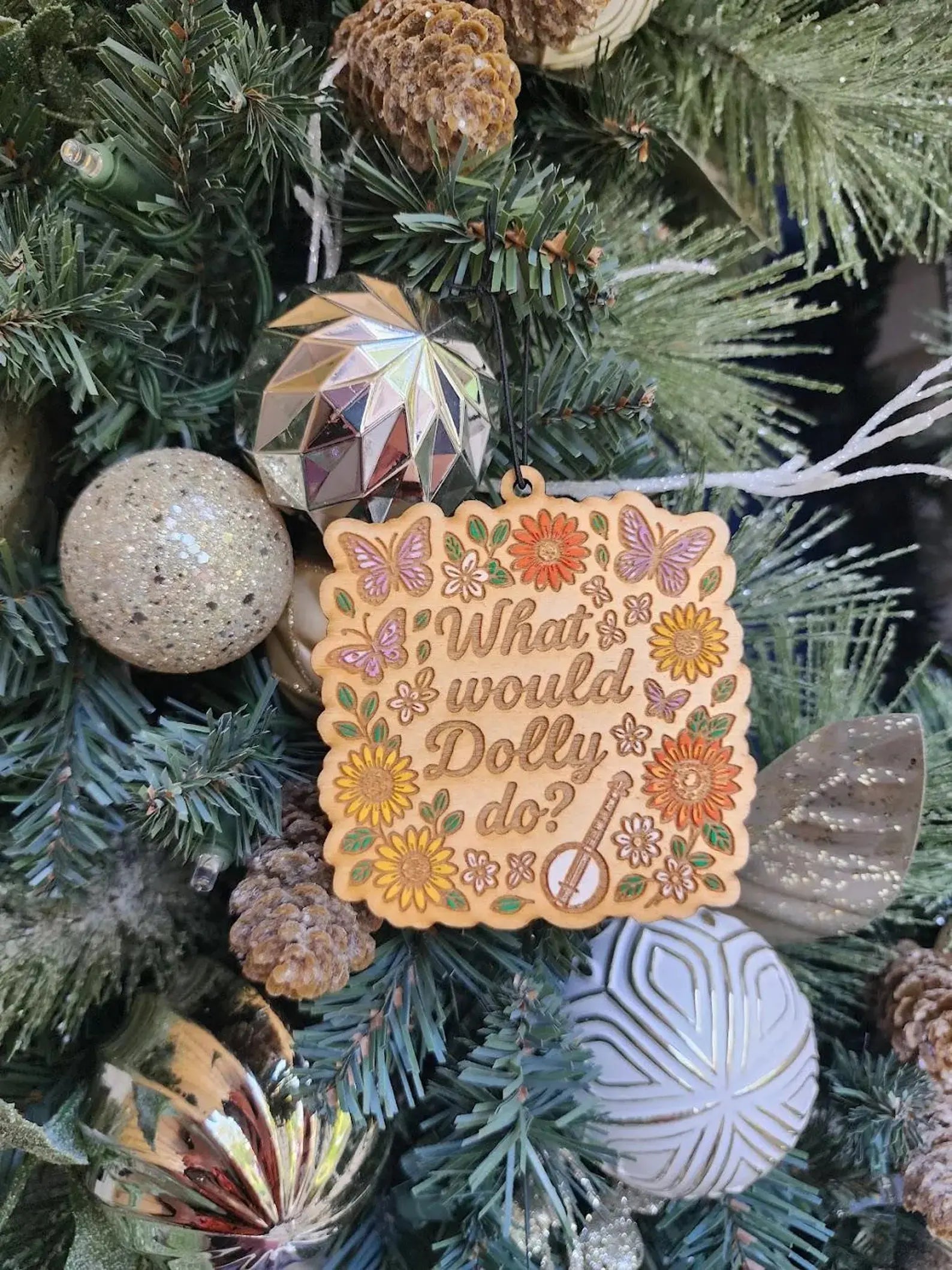 Hand Painted What Would Dolly Do Dolly Parton Inspired Ornament for Home or Car Tinellity Studio