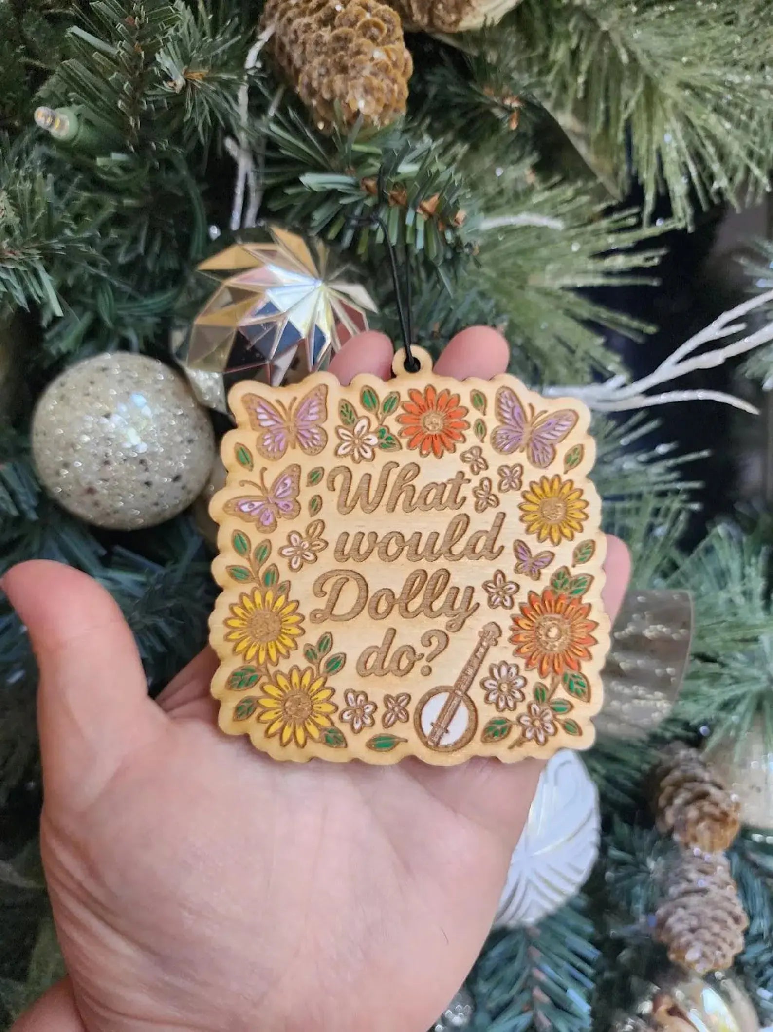 Hand Painted What Would Dolly Do Dolly Parton Inspired Ornament for Home or Car Tinellity Studio